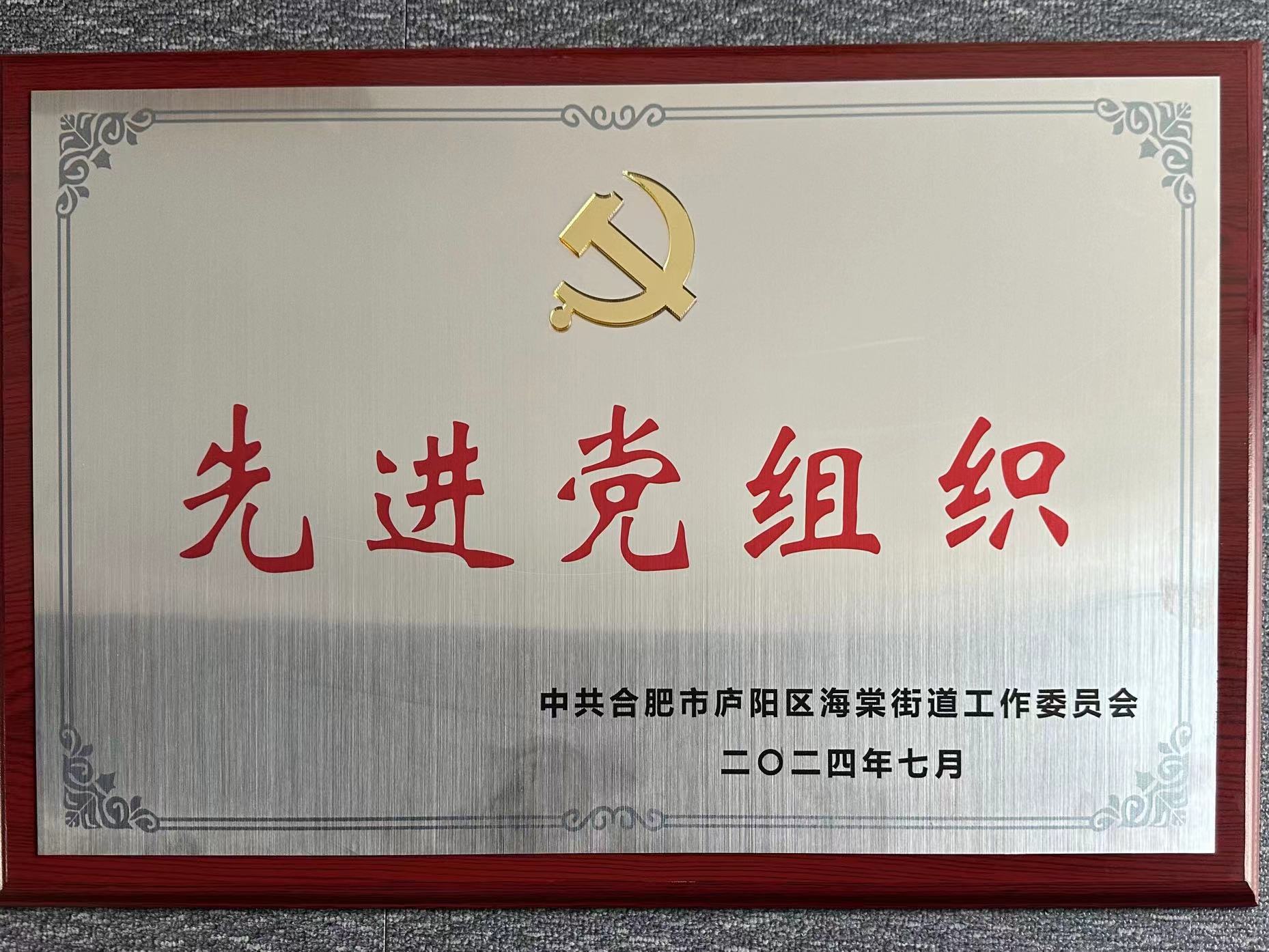 庐阳球盟会文创园党支部荣获“先进党组织”荣誉称号