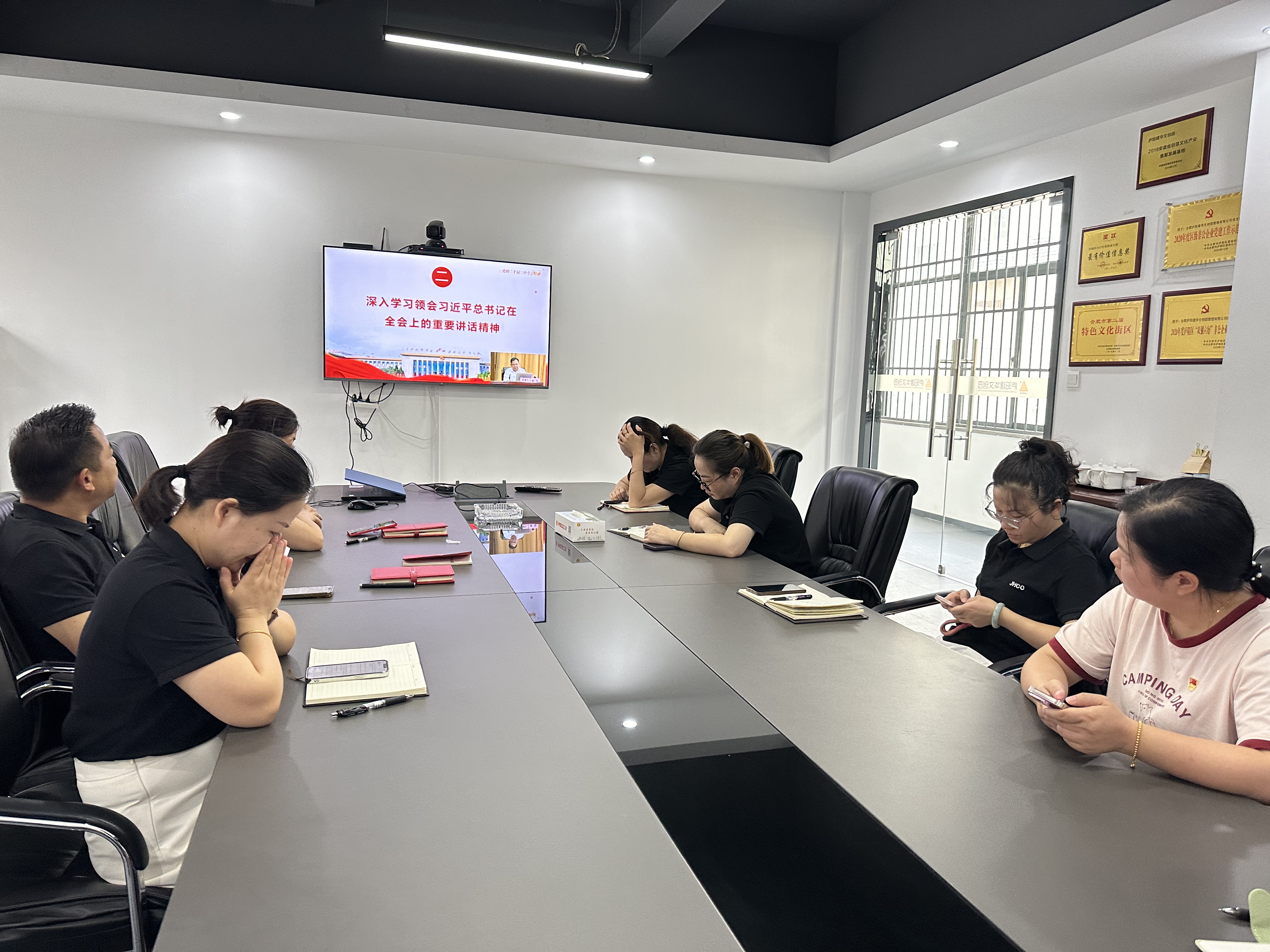 庐阳球盟会文创园党支部积极组织收看“举旗帜·送理论”精神示范宣讲活动